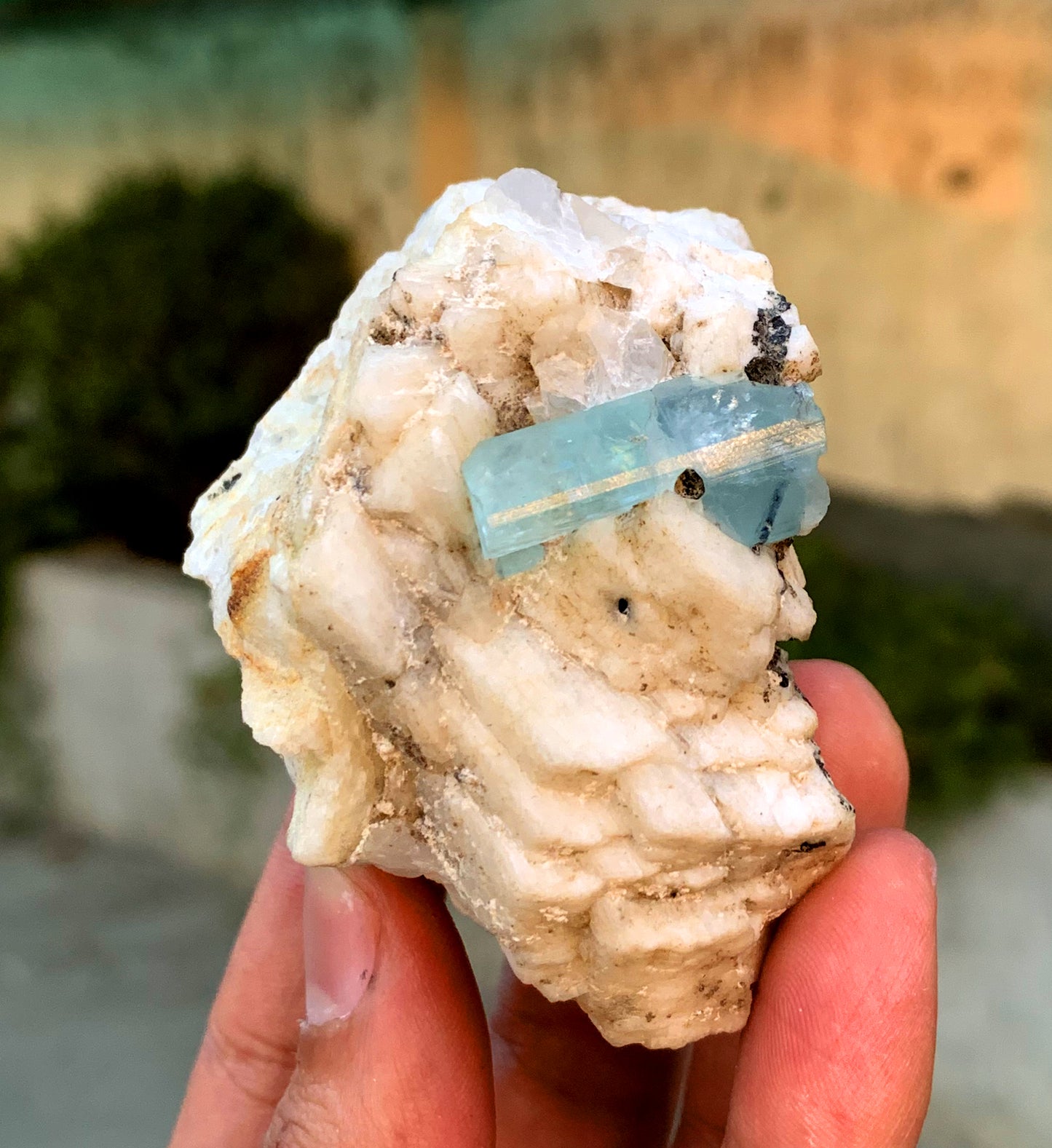 Natural Sky Blue Color Aquamarine Crystal on Feldspar from Pakistan - 180 grams