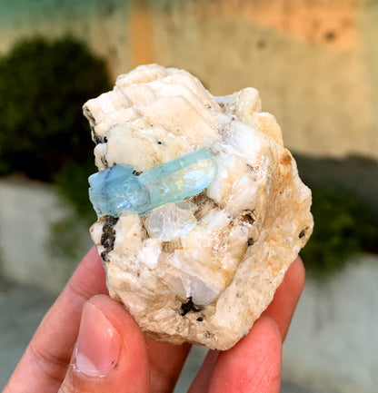 Natural Sky Blue Color Aquamarine Crystal on Feldspar from Pakistan - 180 grams