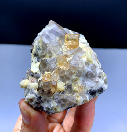 Rich Golden Color Topaz Crystals on Quartz from Skardu Pakistan - 183 grams