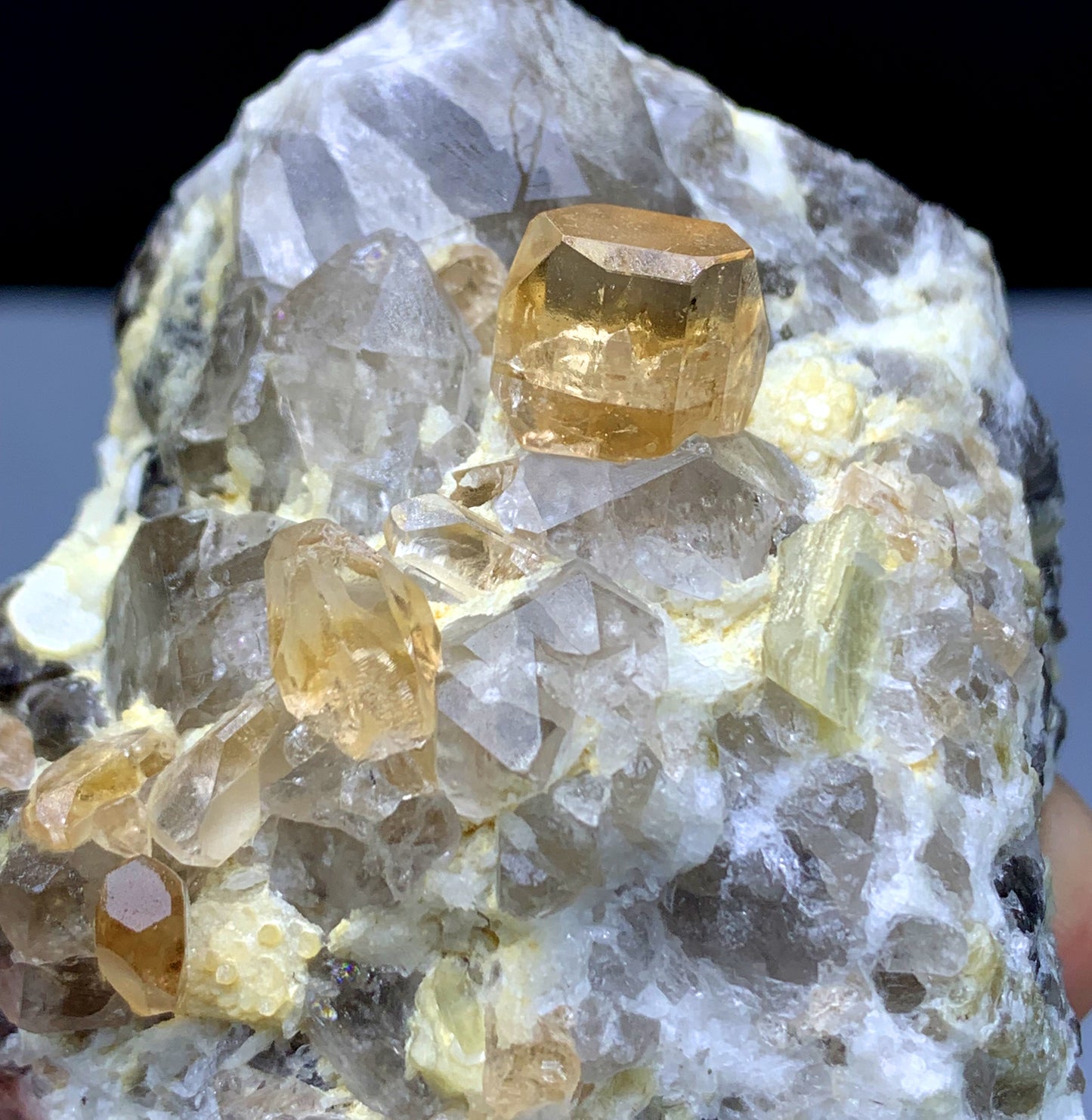 Rich Golden Color Topaz Crystals on Quartz from Skardu Pakistan - 183 grams