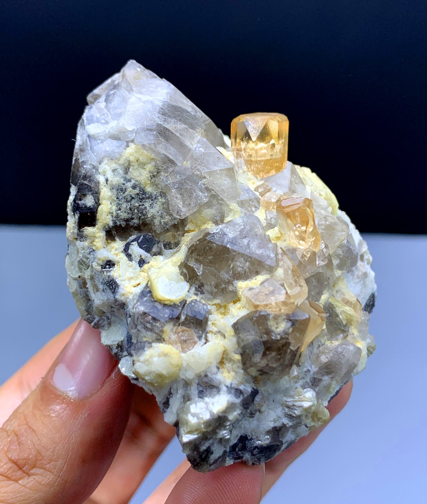 Rich Golden Color Topaz Crystals on Quartz from Skardu Pakistan - 183 grams