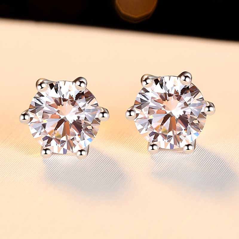 0.8ct Classic Six Claw 925 Sterling Silver Stud Earrings