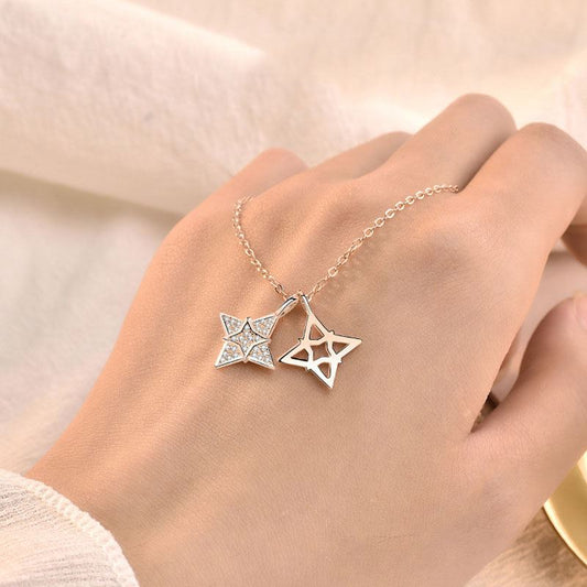 Modern CZ Quadrangular Star Hollow 925 Sterling Silver Necklace