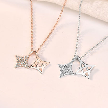 Modern CZ Quadrangular Star Hollow 925 Sterling Silver Necklace