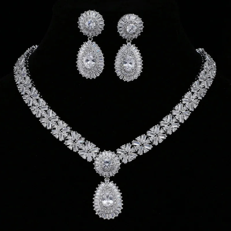 Cubic Zirconia Jewelry Sets with CZ Crystal Bracelet Necklace and Earring