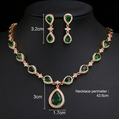 Luxury Emerald Necklace and Earring Set Shinny Cubic Zirconia Jewelry Set