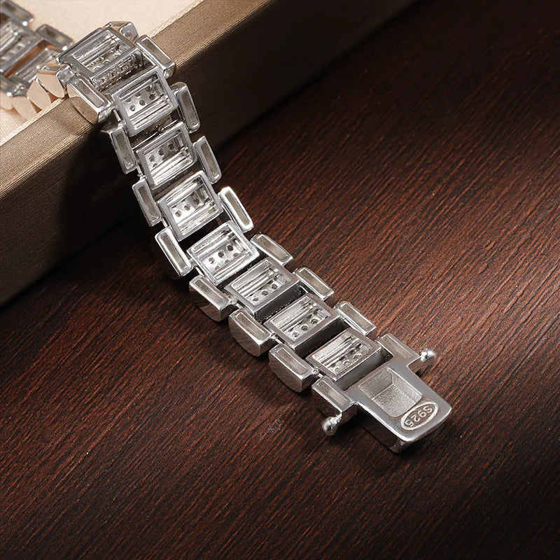 Moissanite Cuban Watch Bracelet Full Diamond GRA Solid 925 Silver