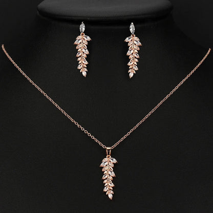 Leaves Jewelry Set for Women Zirconia Dangle Drop Earring and Necklace