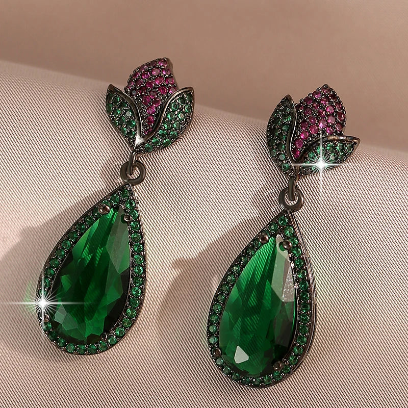 Colorful Cubic Zirconia Earrings Sense of Design Water Drop Dangle