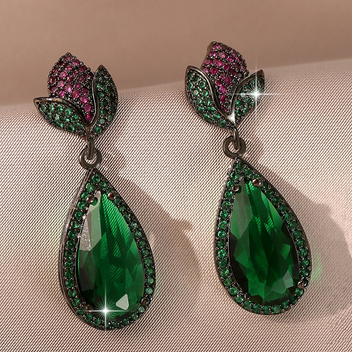 Colorful Cubic Zirconia Earrings Sense of Design Water Drop Dangle