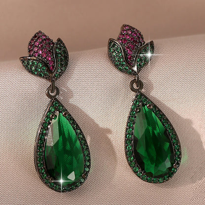 Colorful Cubic Zirconia Earrings Sense of Design Water Drop Dangle