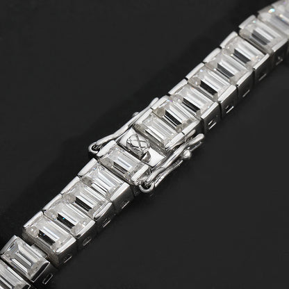 Emerald Moissanite Tennis Bracelet 925 Sterling Silver Plated 18k White Gold