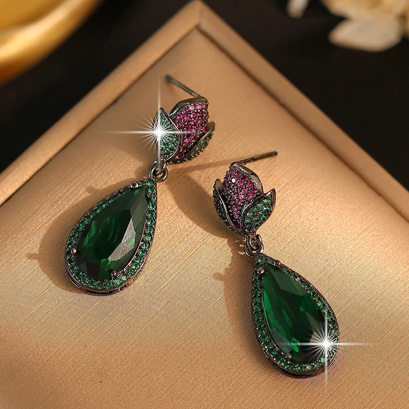 Colorful Cubic Zirconia Earrings Sense of Design Water Drop Dangle