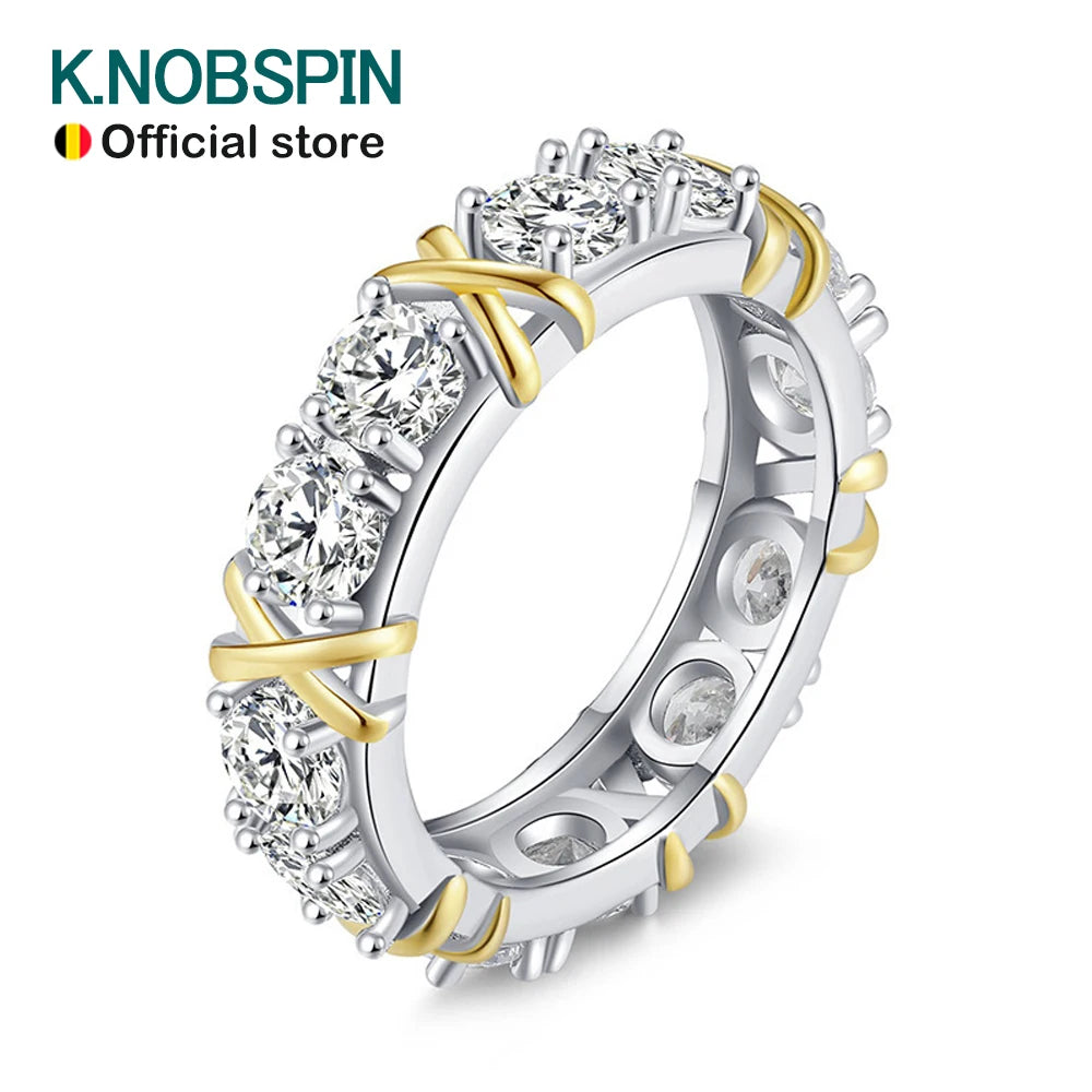 Moissanite Ring with GRA 925 Sterling Sliver Plated White Gold Eternity Band