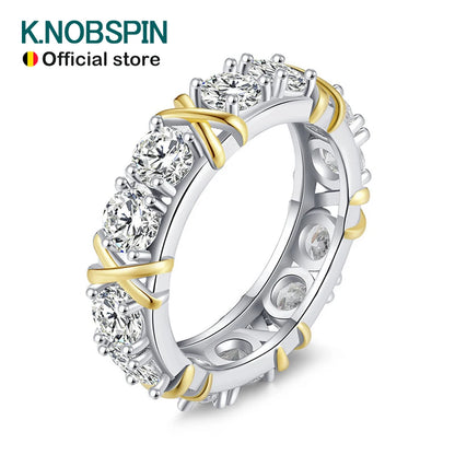 Moissanite Ring with GRA 925 Sterling Sliver Plated White Gold Eternity Band