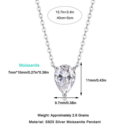 Pear Moissanite Pendant Necklace GRA Certified 7*10mm Diamond