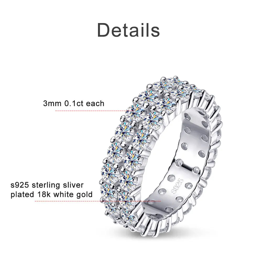 Moissanite Rings GRA Certified 925 Sliver Double Row Eternity Band