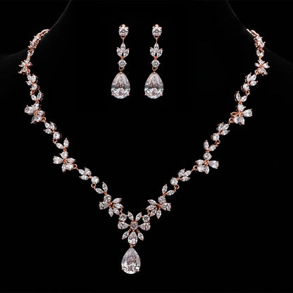 Luxury White Color Flower Cluster AAA+ Cubic Zirconia Fashion Jewelry Set for Bridal Wedding Jewelry Drees