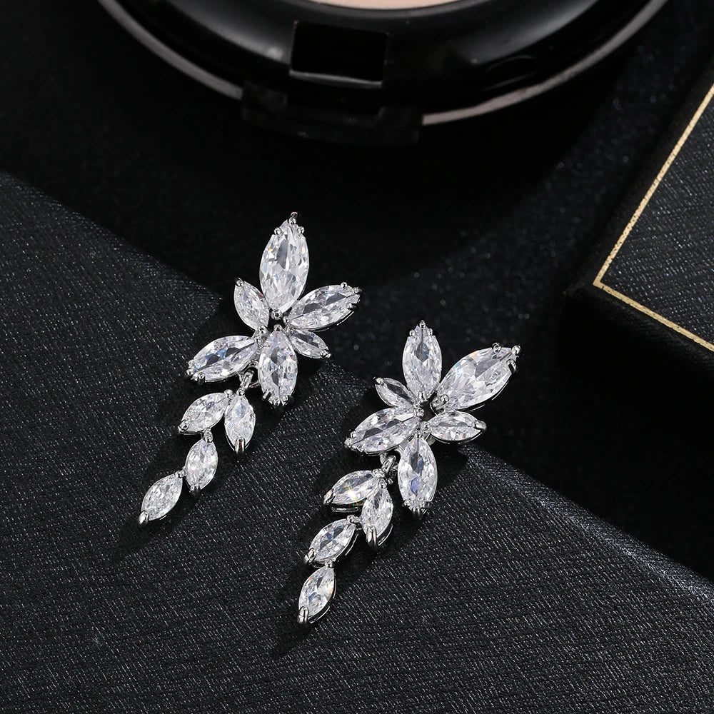 Classic Luxury Gold Color Bling Leaf Cubic Zirconia Jewelry Sets