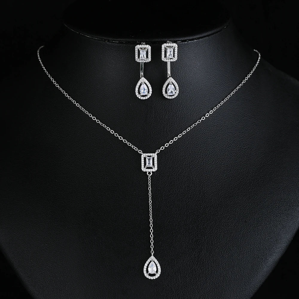 Luxury Green/Silver Color Water Drop Geometry Wedding Jewelry Sets