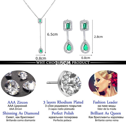 Luxury Green/Silver Color Water Drop Geometry Wedding Jewelry Sets