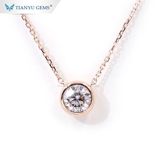 Tianyu Gems Bezel Set 6.5mm Round Moissanite Necklace