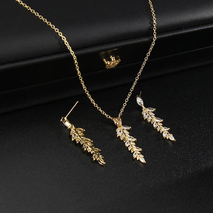 Leaves Jewelry Set for Women Zirconia Dangle Drop Earring and Necklace