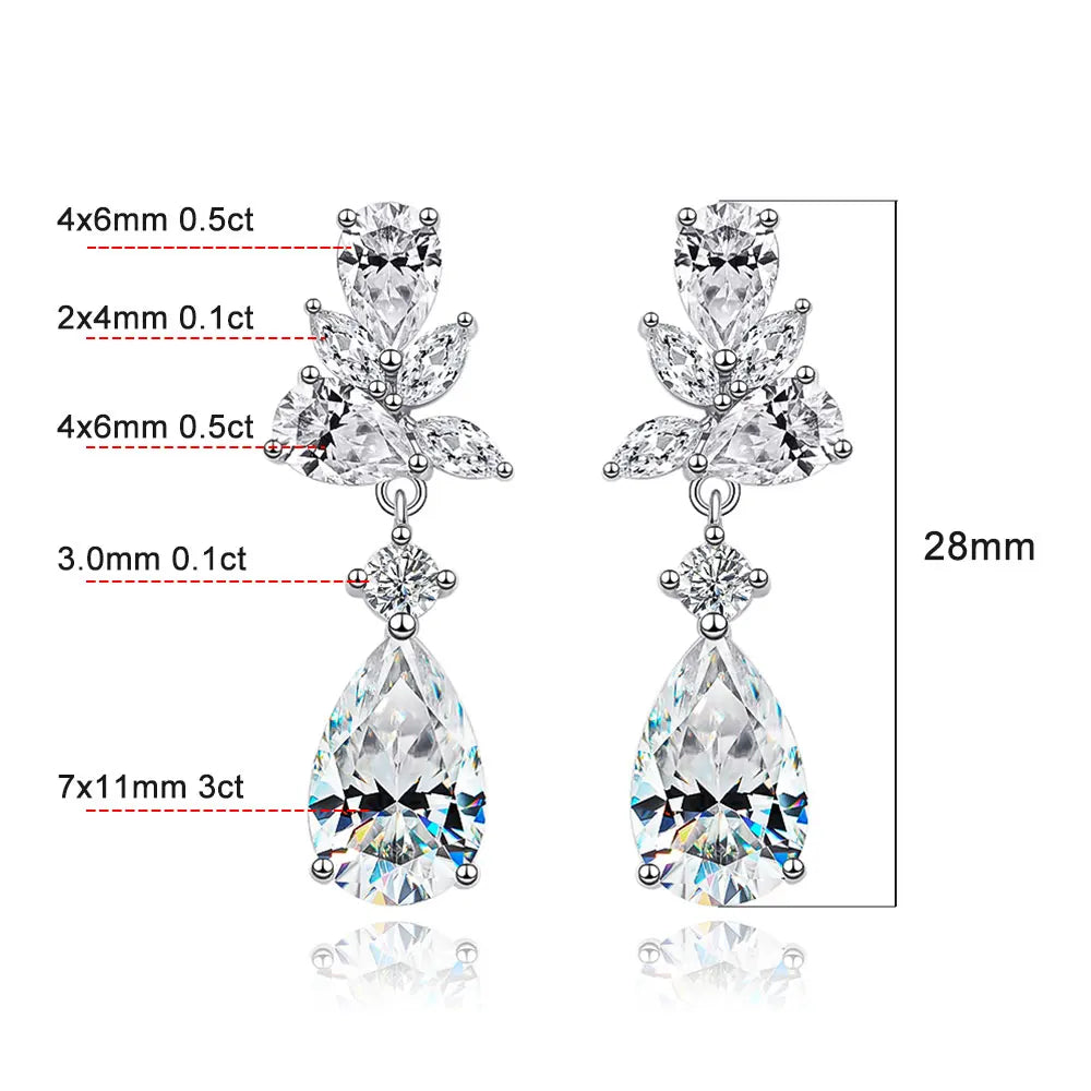 Moissanite Earrings Luxury Earring Jewelry s925 Sterling Sliver Plated 18k Gold