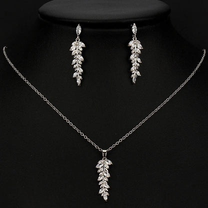 Leaves Jewelry Set for Women Zirconia Dangle Drop Earring and Necklace