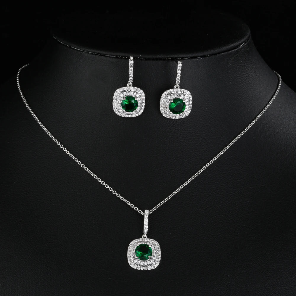 Luxury Green/Silver Color Water Drop Geometry Wedding Jewelry Sets