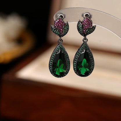 Colorful Cubic Zirconia Earrings Sense of Design Water Drop Dangle