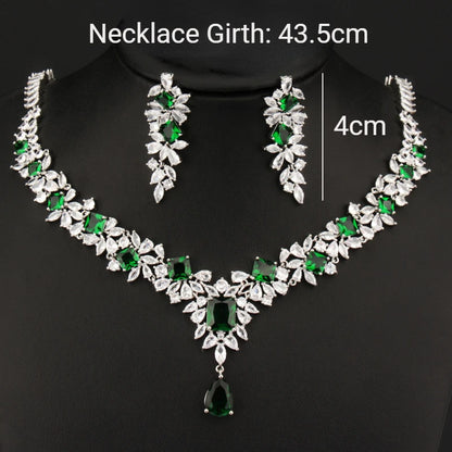 Luxury Emerald Necklace and Earring Set Shinny Cubic Zirconia Jewelry Set