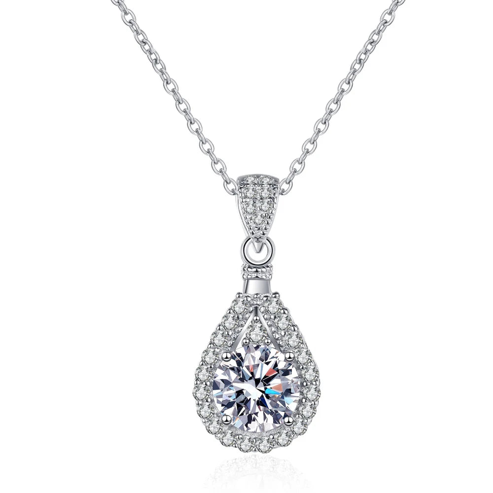 Moissanite Pendant Necklace with GRA 925 Sterling Sliver Plated 18k White Gold