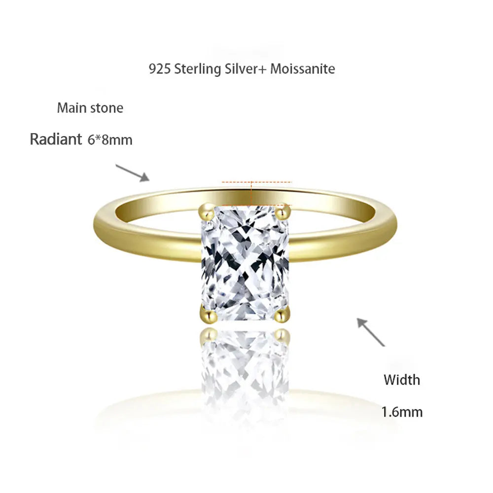 Solid 925 Sterling Silver Plated 18k Yellow Gold with GRA Wedding Rings