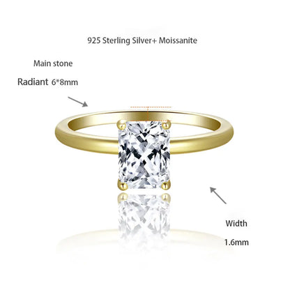 Solid 925 Sterling Silver Plated 18k Yellow Gold with GRA Wedding Rings