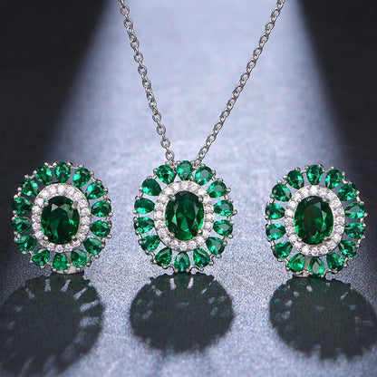 Luxury Emerald Necklace and Earring Set Shinny Cubic Zirconia Jewelry Set