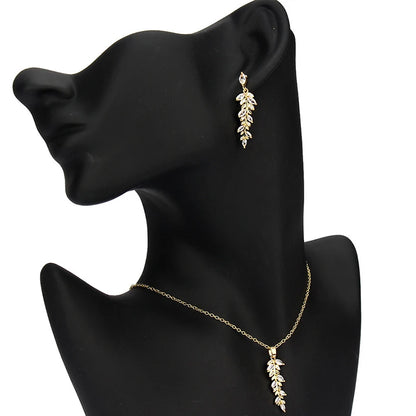 Leaves Jewelry Set for Women Zirconia Dangle Drop Earring and Necklace