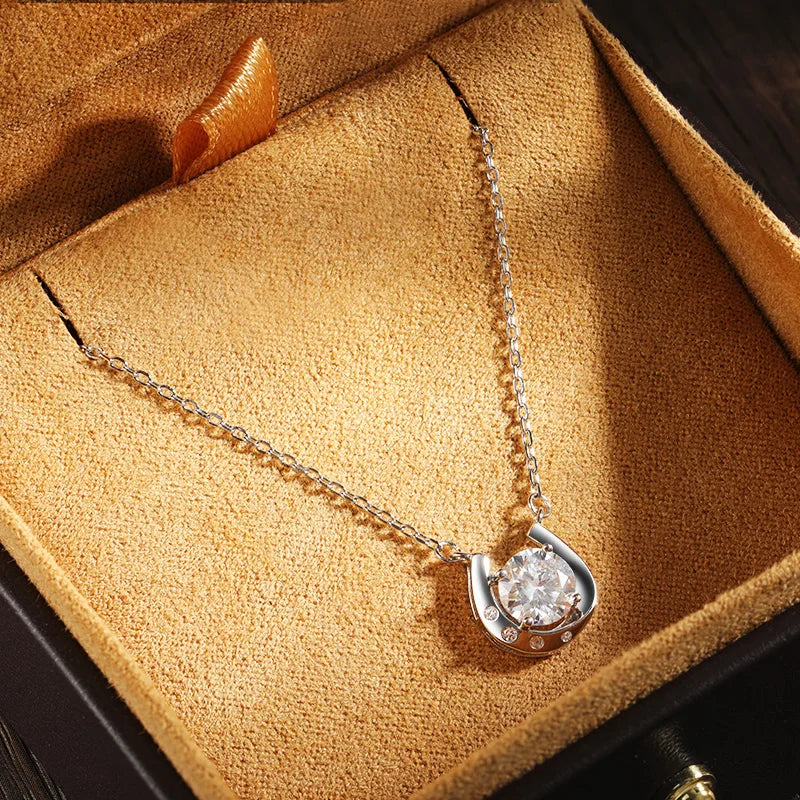 Round Moissanite Pendant GRA Certified Lab Diamond Necklaces for Women