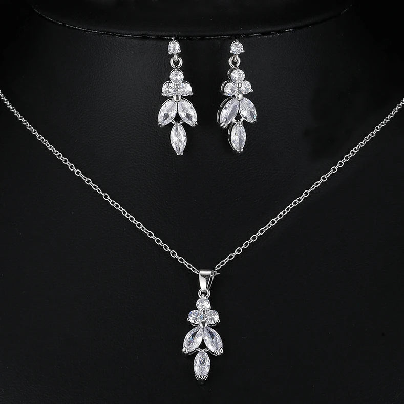 Classic Luxury Gold Color Bling Leaf Cubic Zirconia Jewelry Sets