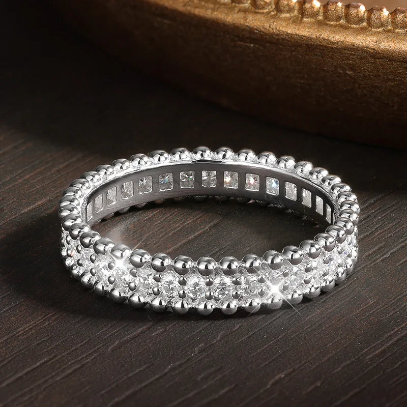 Stackable Full Eternity Wedding Band 18K White Gold Plated s925 Sterling Silver Ring