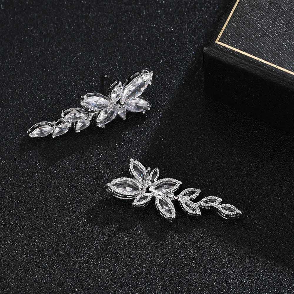 Classic Luxury Gold Color Bling Leaf Cubic Zirconia Jewelry Sets