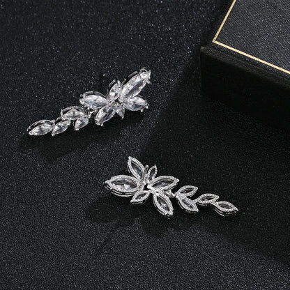 Classic Luxury Gold Color Bling Leaf Cubic Zirconia Jewelry Sets