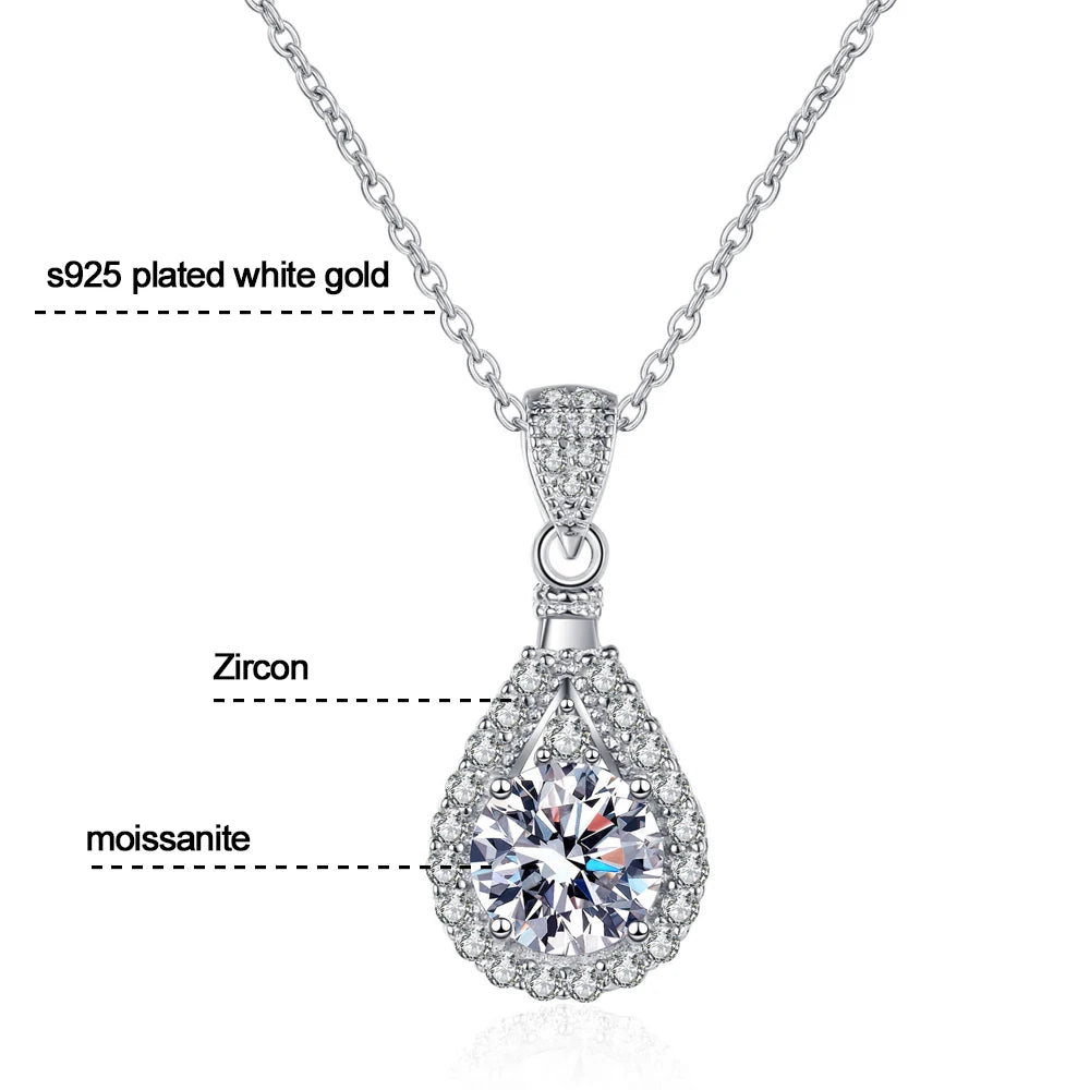 Moissanite Pendant Necklace with GRA 925 Sterling Sliver Plated 18k White Gold