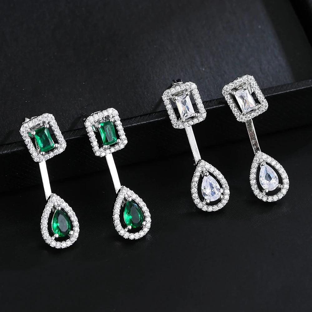 Luxury Green/Silver Color Water Drop Geometry Wedding Jewelry Sets