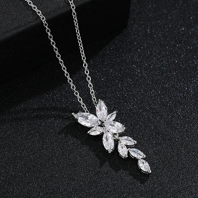 Classic Luxury Gold Color Bling Leaf Cubic Zirconia Jewelry Sets