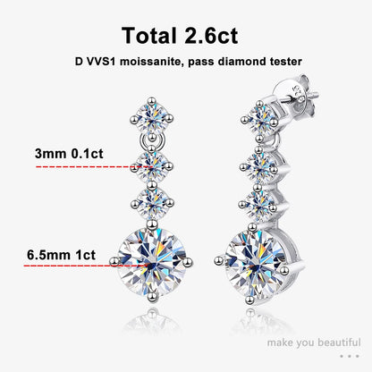 Moissanite Drop Earring Solid s925 Silver Plated 18k White Gold