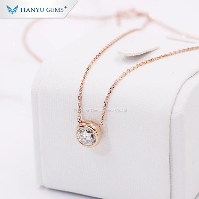 Tianyu Gems Bezel Set 6.5mm Round Moissanite Necklace