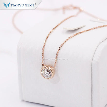 Tianyu Gems Bezel Set 6.5mm Round Moissanite Necklace