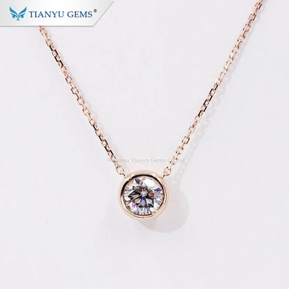 Tianyu Gems Bezel Set 6.5mm Round Moissanite Necklace