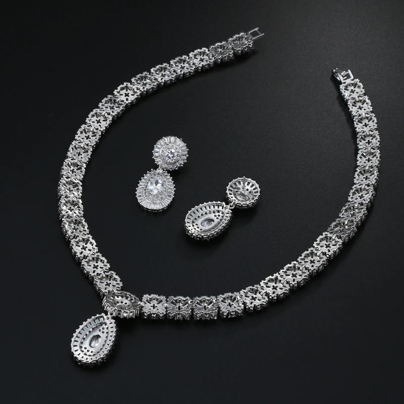 Cubic Zirconia Jewelry Sets with CZ Crystal Bracelet Necklace and Earring